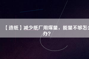 【造紙】減少紙廠用煤量，能量不夠怎么辦？