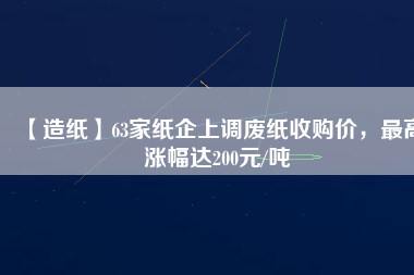 【造紙】63家紙企上調(diào)廢紙收購價，最高漲幅達200元/噸