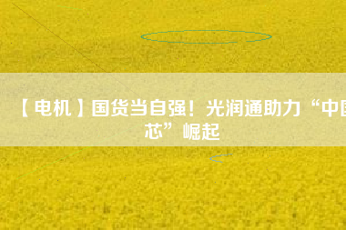 【電機】國貨當自強！光潤通助力“中國芯”崛起
          